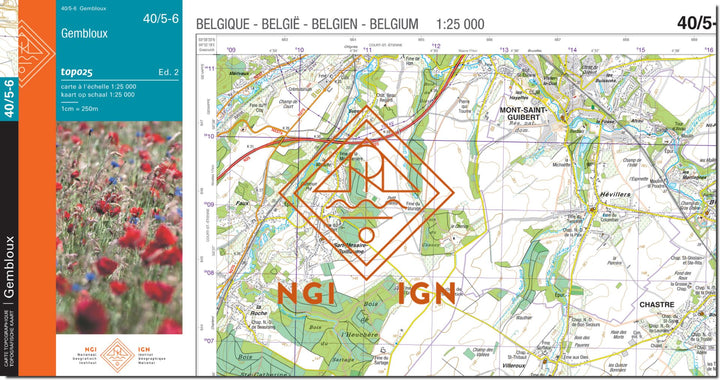 Carte topographique n° 40/5-6 - Gembloux (Belgique) | NGI topo 25 carte de randonnée IGN Belgique