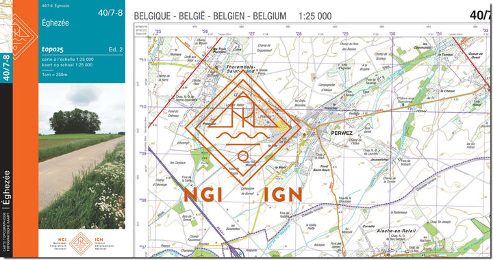 Carte topographique n° 40/7-8 - Eghezée (Belgique) | NGI topo 25 carte de randonnée IGN Belgique 