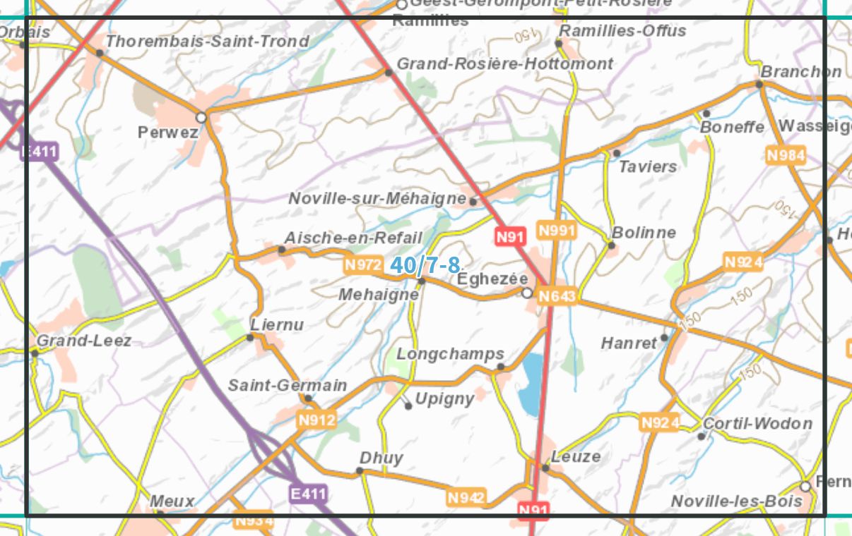 Carte topographique n° 40/7-8 - Eghezée (Belgique) | NGI topo 25 carte de randonnée IGN Belgique 