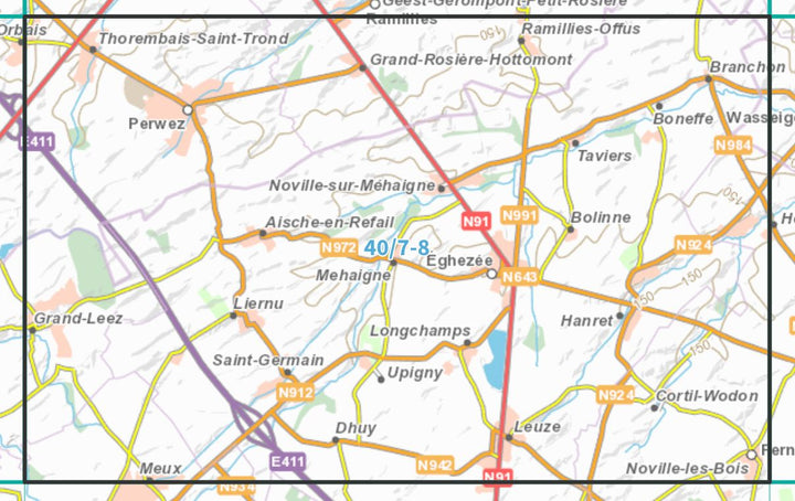 Carte topographique n° 40/7-8 - Eghezée (Belgique) | NGI topo 25 carte de randonnée IGN Belgique 