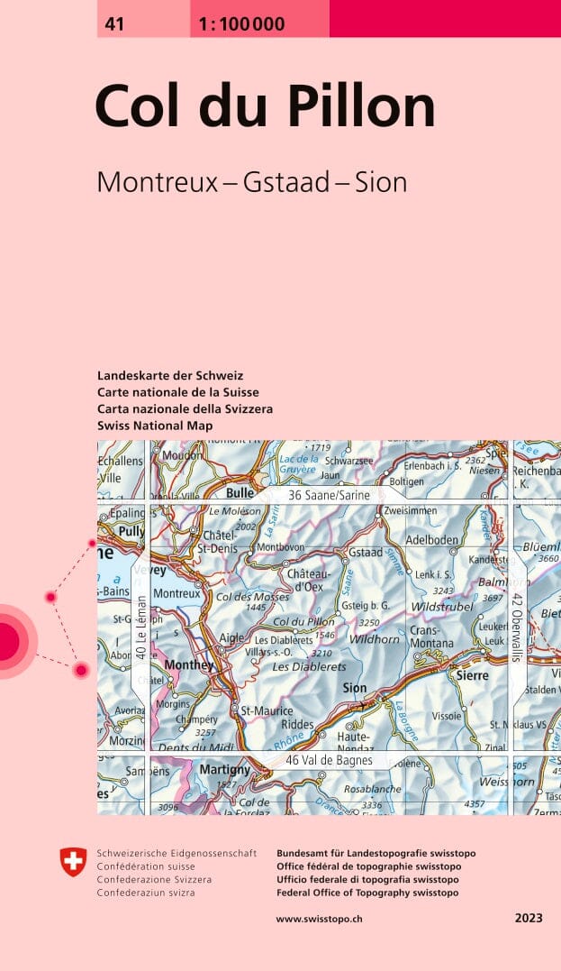 Carte topographique n° 41 - Col du Pillon (Suisse) | Swisstopo - 1/100 000 carte routière Swisstopo