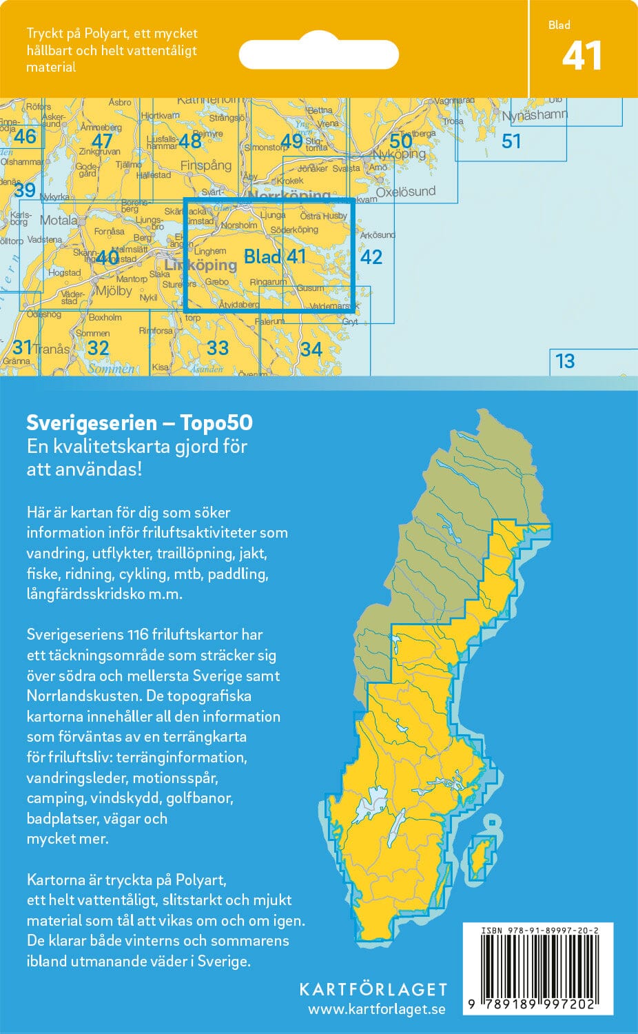 Carte topographique n° 41 - Söderköping (Suède) | Norstedts - Sverigeserien carte de randonnée Norstedts