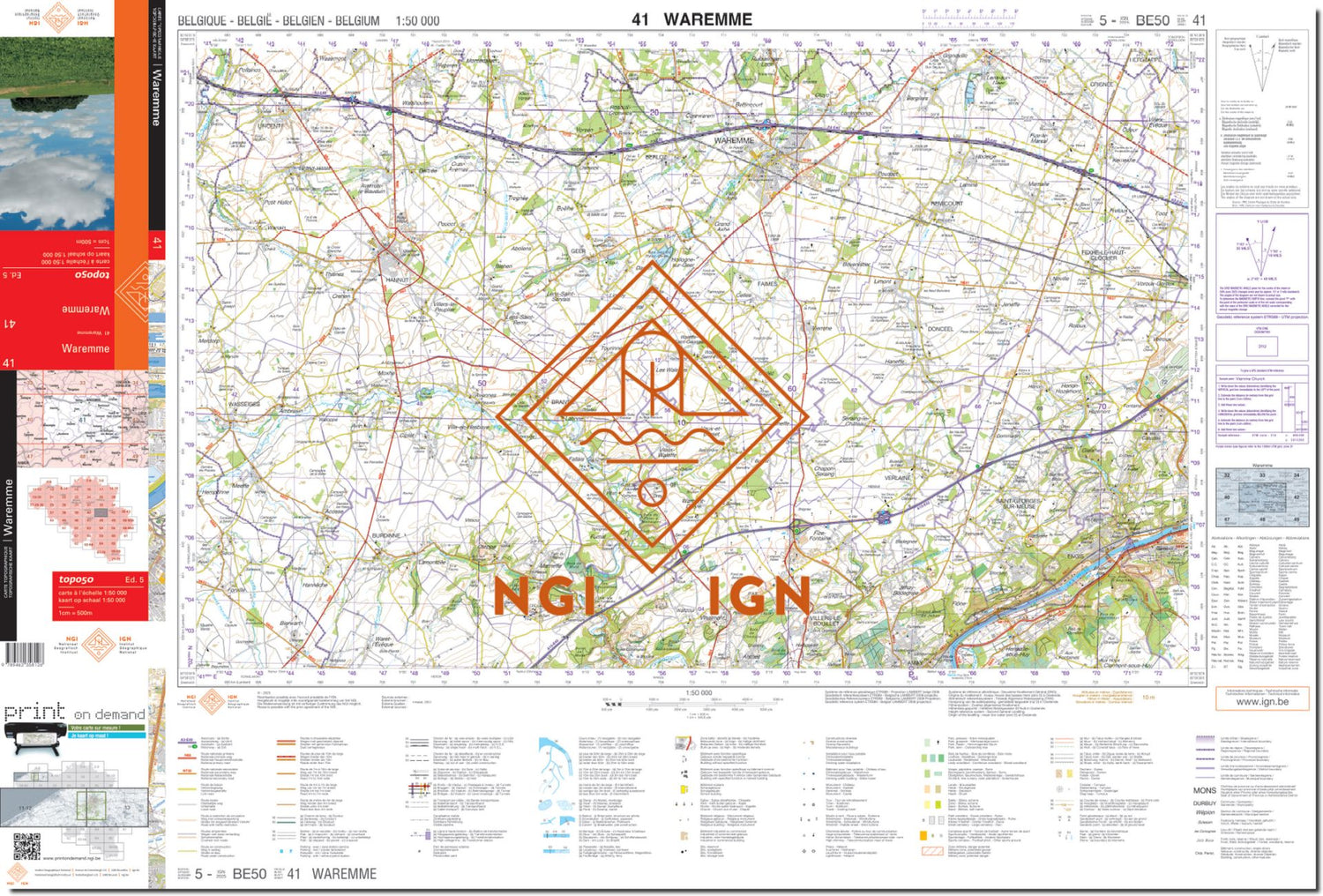 Carte topographique n° 41 - Waremme (Belgique) | NGI - 1/50 000 carte de randonnée IGN Belgique 
