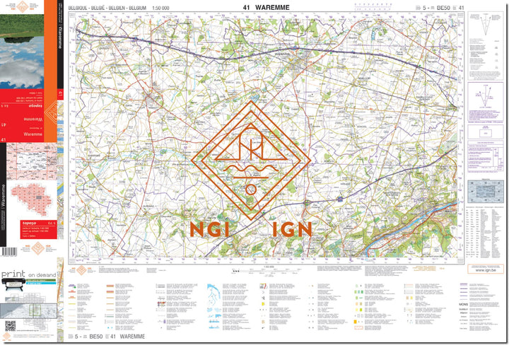 Carte topographique n° 41 - Waremme (Belgique) | NGI - 1/50 000 carte de randonnée IGN Belgique 