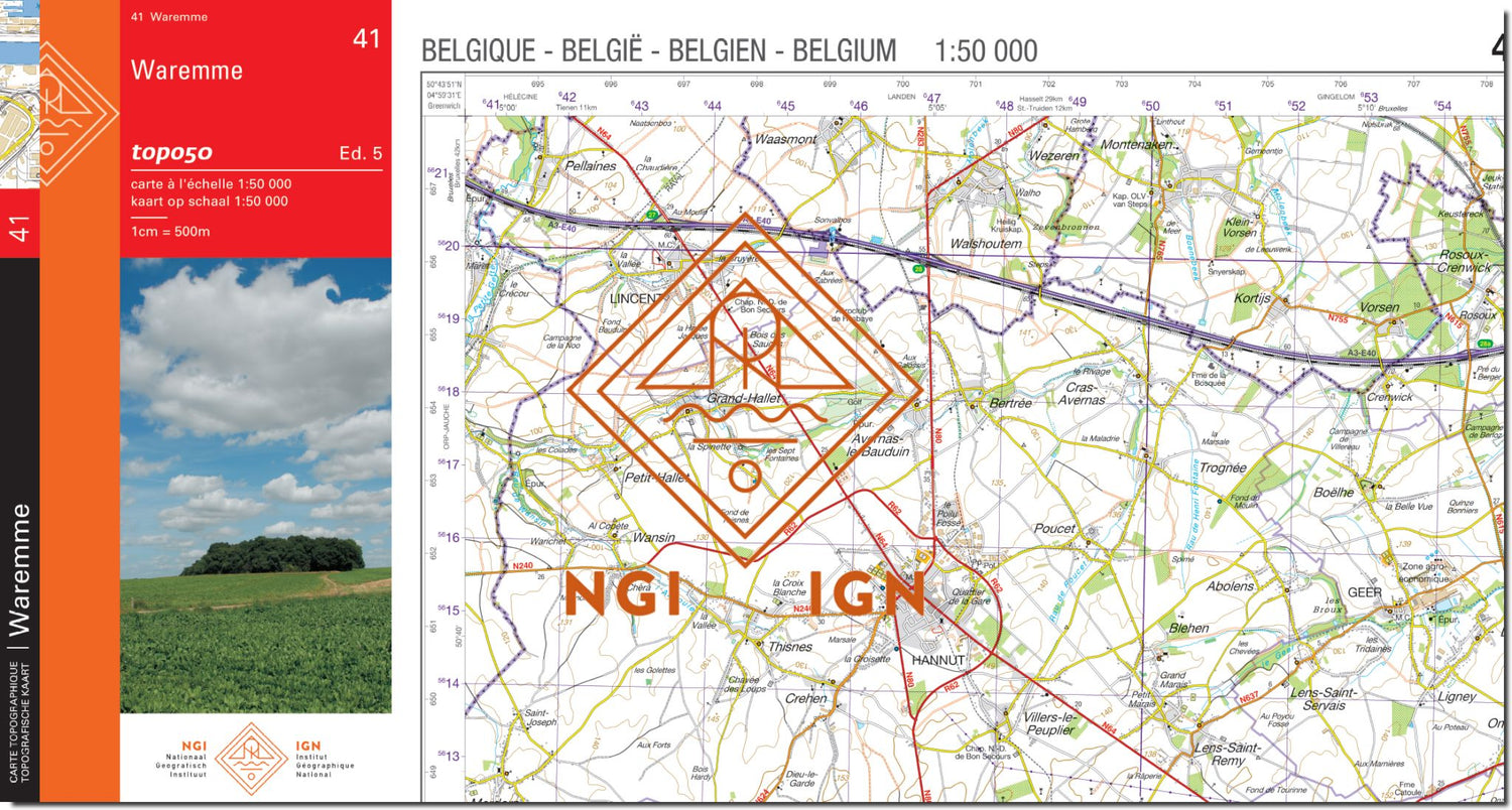 Carte topographique n° 41 - Waremme (Belgique) | NGI - 1/50 000 carte de randonnée IGN Belgique 