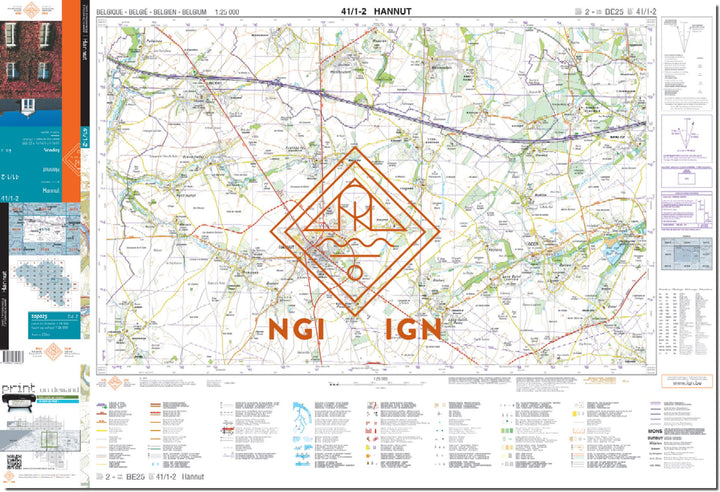 Carte topographique n° 41/1-2 - Hannut (Belgique) | NGI topo 25 carte de randonnée IGN Belgique 