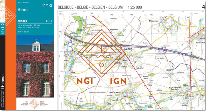 Carte topographique n° 41/1-2 - Hannut (Belgique) | NGI topo 25 carte de randonnée IGN Belgique 