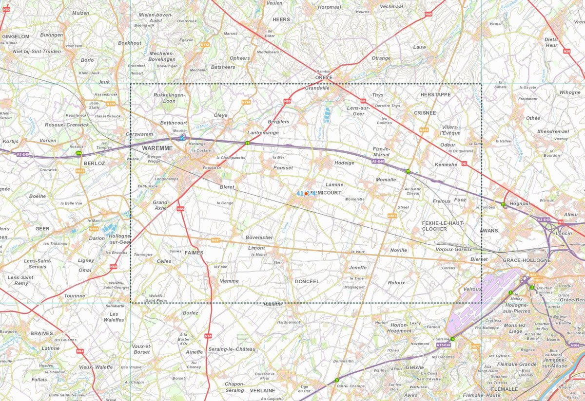 Carte topographique n° 41/3-4 - Waremme (Belgique) | NGI topo 25 carte de randonnée IGN Belgique 