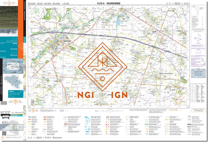 Carte topographique n° 41/3-4 - Waremme (Belgique) | NGI topo 25 carte de randonnée IGN Belgique 