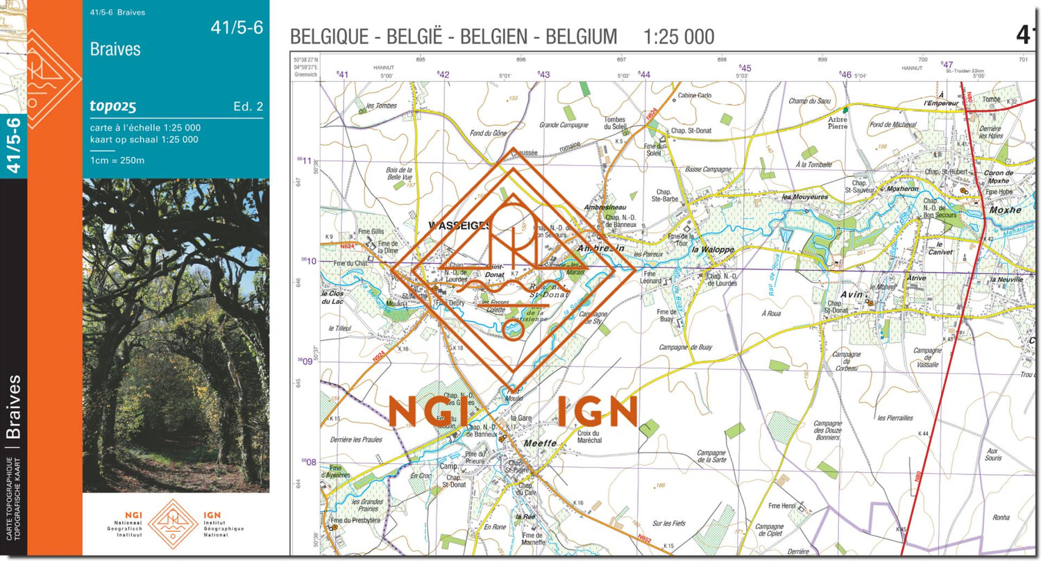 Carte topographique n° 41/5-6 - Braives (Belgique) | NGI topo 25 carte de randonnée IGN Belgique 