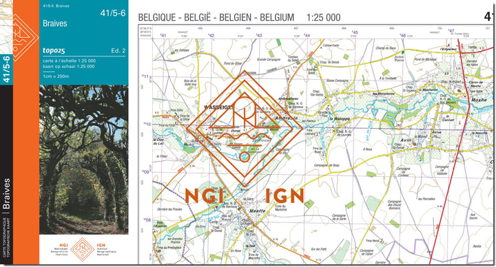 Carte topographique n° 41/5-6 - Braives (Belgique) | NGI topo 25 carte de randonnée IGN Belgique 