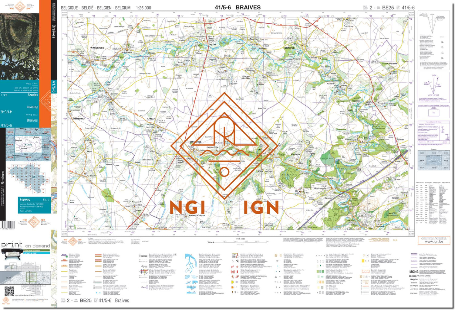 Carte topographique n° 41/5-6 - Braives (Belgique) | NGI topo 25 carte de randonnée IGN Belgique 