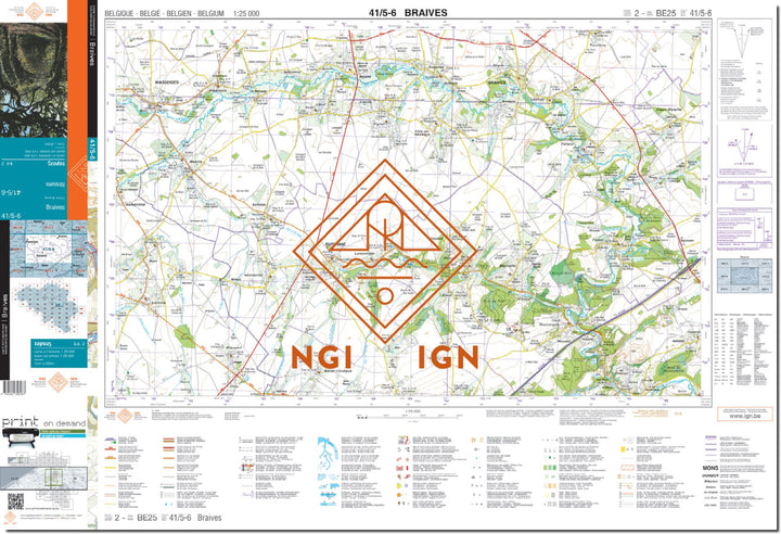 Carte topographique n° 41/5-6 - Braives (Belgique) | NGI topo 25 carte de randonnée IGN Belgique 