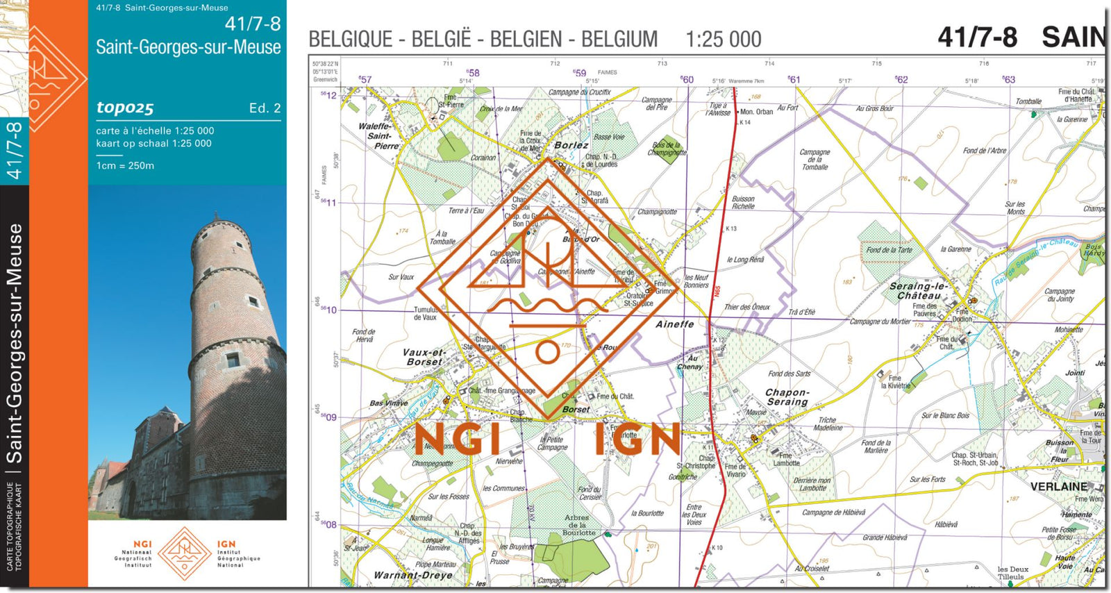Carte topographique n° 41/7-8 - Saint-Georges-sur-Meuse (Belgique) | NGI topo 25 carte de randonnée IGN Belgique 