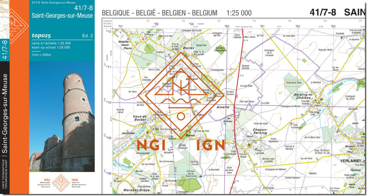 Carte topographique n° 41/7-8 - Saint-Georges-sur-Meuse (Belgique) | NGI topo 25 carte de randonnée IGN Belgique 