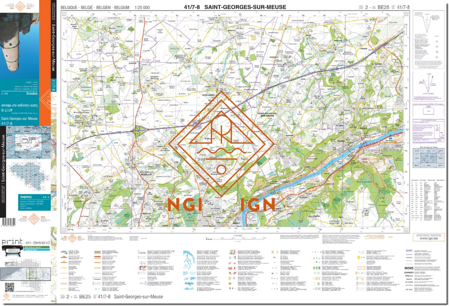 Carte topographique n° 41/7-8 - Saint-Georges-sur-Meuse (Belgique) | NGI topo 25 carte de randonnée IGN Belgique 