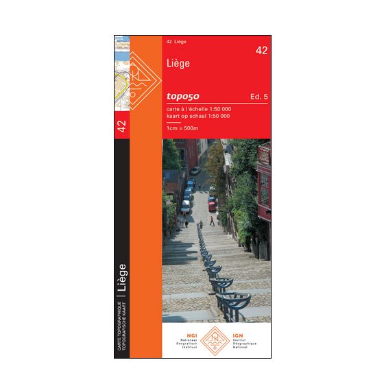 Carte topographique n° 42 - Liège (Belgique) | NGI - 1/50 000 carte de randonnée IGN Belgique 