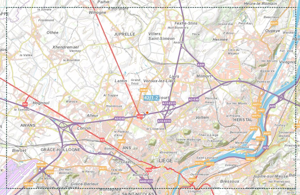 Carte topographique n° 42/1-2 - Liège (Belgique) | NGI topo 25 carte de randonnée IGN Belgique 