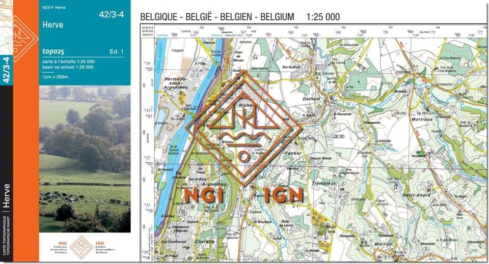 Carte topographique n° 42/3-4 - Herve (Belgique) | NGI topo 25 carte de randonnée IGN Belgique 
