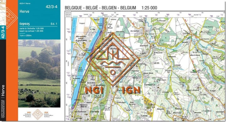 Carte topographique n° 42/3-4 - Herve (Belgique) | NGI topo 25 carte de randonnée IGN Belgique 