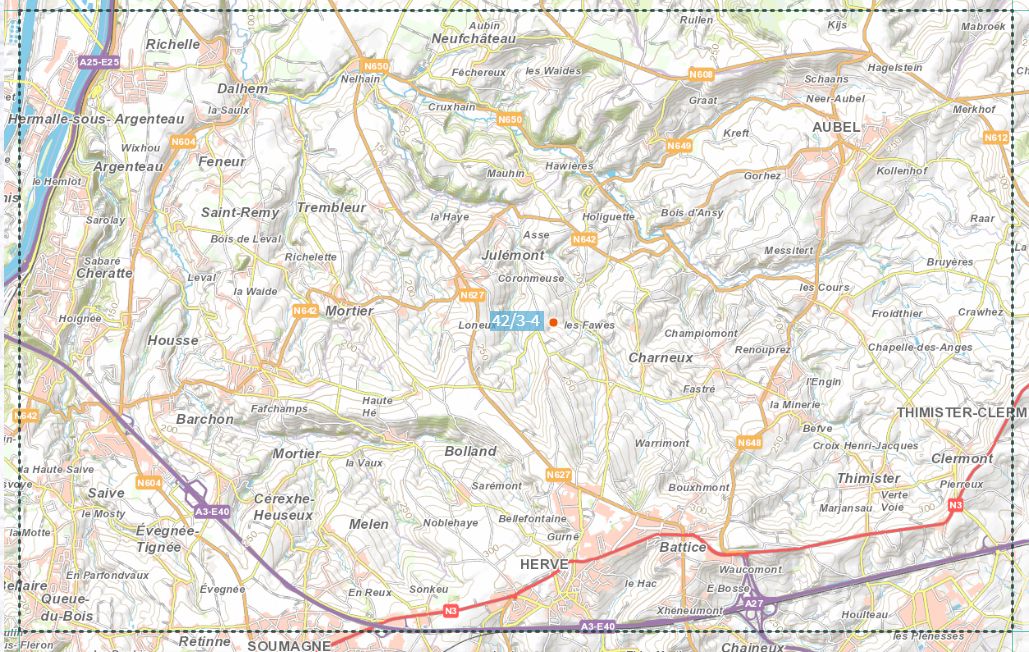 Carte topographique n° 42/3-4 - Herve (Belgique) | NGI topo 25 carte de randonnée IGN Belgique 