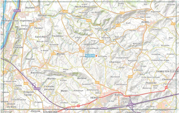Carte topographique n° 42/3-4 - Herve (Belgique) | NGI topo 25 carte de randonnée IGN Belgique 