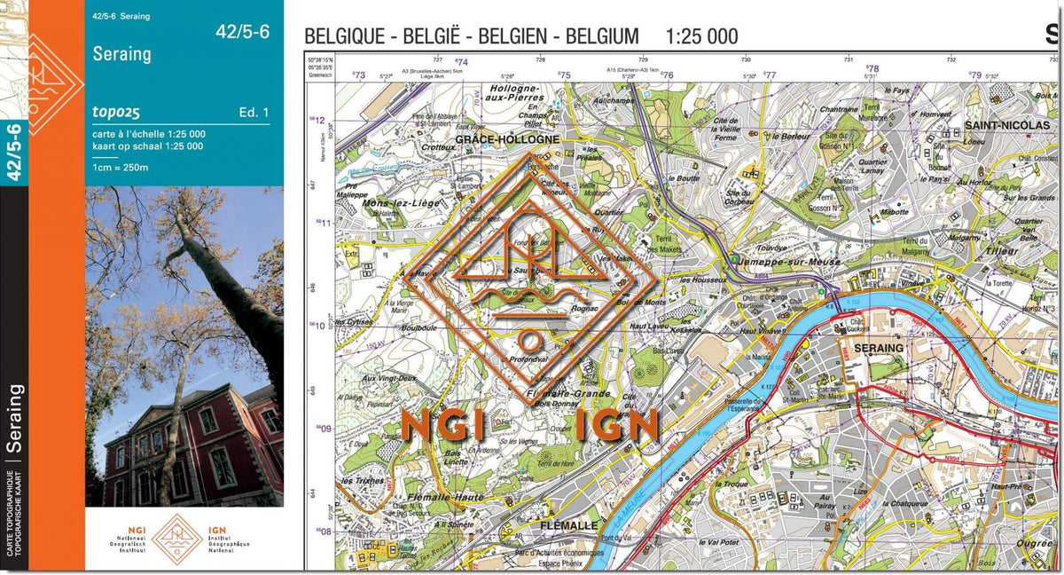 Carte topographique n° 42/5-6 - Seraing (Belgique) | NGI topo 25 carte de randonnée IGN Belgique 