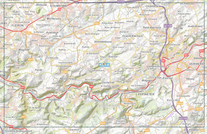 Carte topographique n° 42/7-8 - Verviers (Belgique) | NGI topo 25 carte de randonnée IGN Belgique 