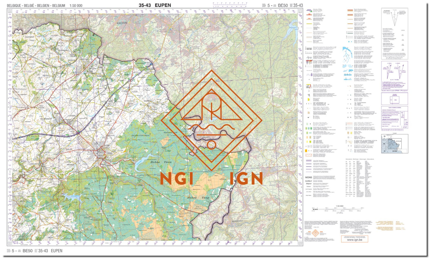 Ngi Map Topographic map No. 43 - 35 - Eupen (Belgium) | IGN Belgium - 1/50 000 ...