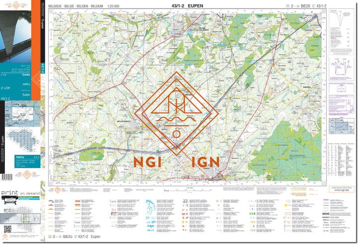 Carte topographique n° 43/1-2 - Eupen | NGI topo 25 carte de randonnée IGN Belgique 