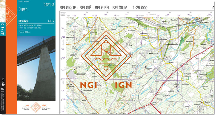 Carte topographique n° 43/1-2 - Eupen | NGI topo 25 carte de randonnée IGN Belgique 