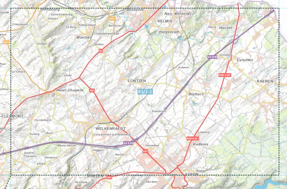 Carte topographique n° 43/1-2 - Eupen | NGI topo 25 carte de randonnée IGN Belgique 