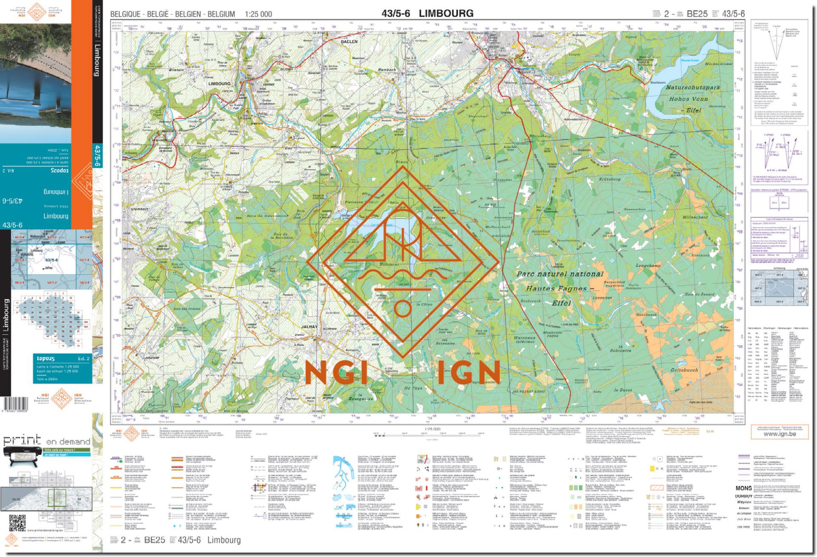 Carte topographique n° 43/5-6 - Limbourg (Belgique) | NGI topo 25 carte de randonnée IGN Belgique 