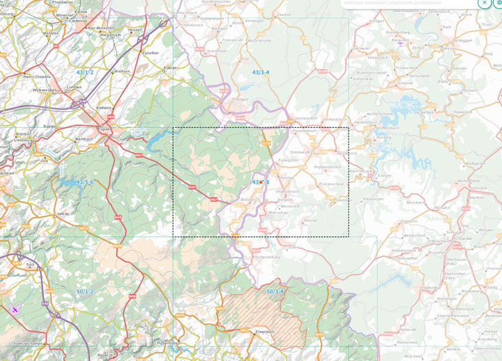 Carte topographique n° 43/7-8 - Reinartzhof (Belgique) | NGI topo 25 carte de randonnée IGN Belgique 