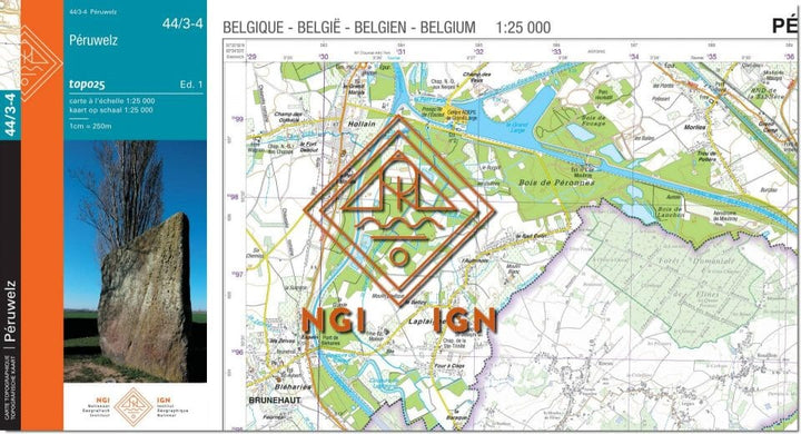 Carte topographique n° 44/3-4 - Péruwelz (Belgique) | NGI topo 25 carte de randonnée IGN Belgique 