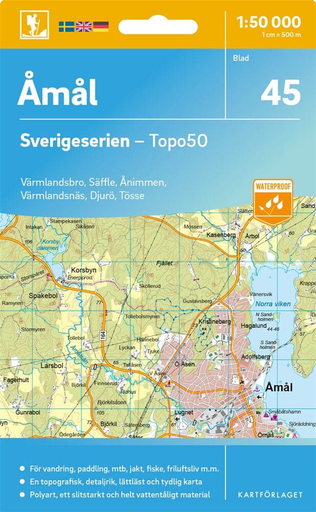 Carte topographique n° 45 - Åmål (Suède) | Norstedts - Sverigeserien carte de randonnée Norstedts