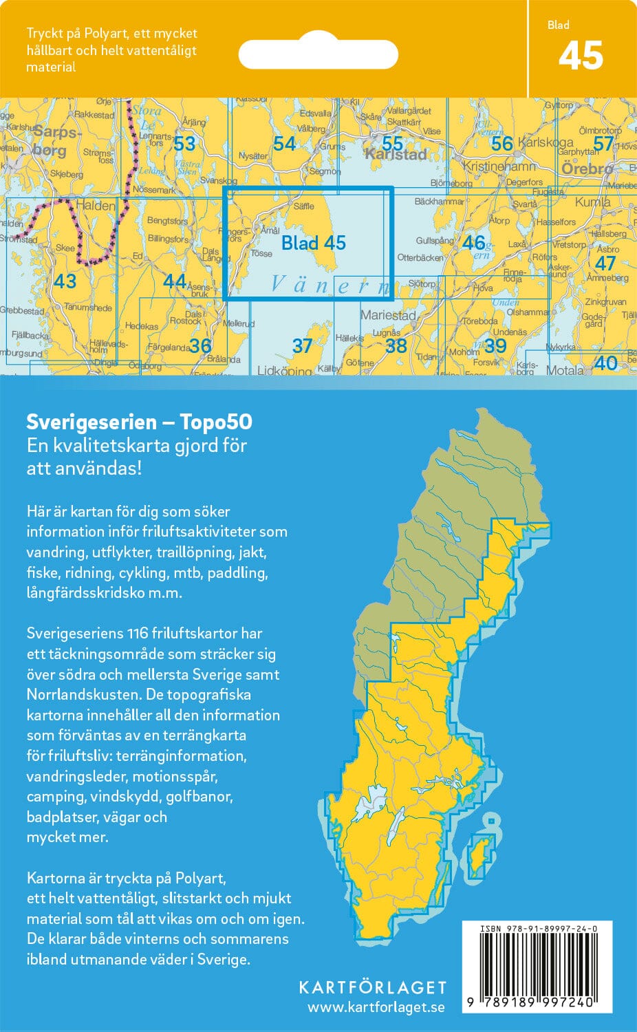 Carte topographique n° 45 - Åmål (Suède) | Norstedts - Sverigeserien carte de randonnée Norstedts