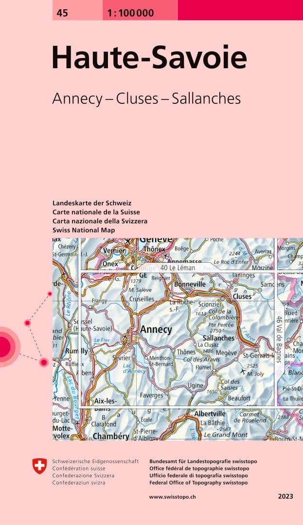 Carte topographique n° 45 - Haute Savoie (France) | Swisstopo - 1/100 000 carte routière Swisstopo