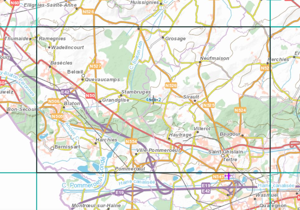 Carte topographique n° 45/1-2 - Beloeil (Belgique) | NGI topo 25 carte de randonnée IGN Belgique 