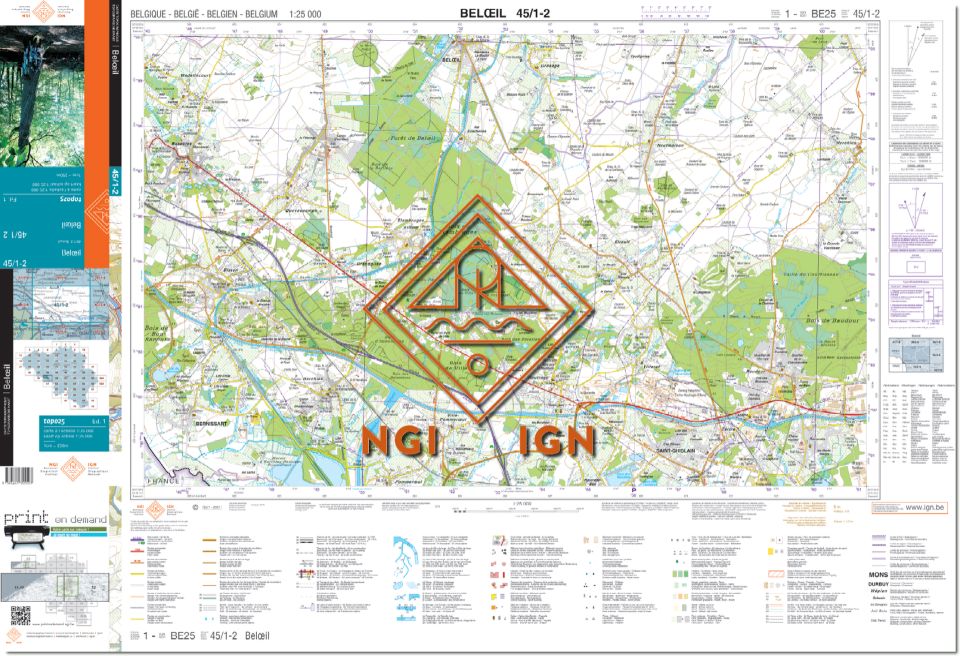 Carte topographique n° 45/1-2 - Beloeil (Belgique) | NGI topo 25 carte de randonnée IGN Belgique 