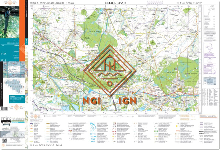 Carte topographique n° 45/1-2 - Beloeil (Belgique) | NGI topo 25 carte de randonnée IGN Belgique 