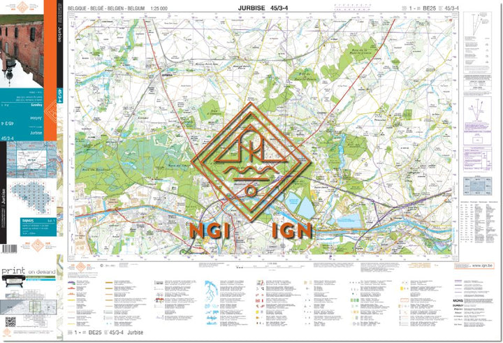 Carte topographique n° 45/3-4 - Jurbise (Belgique) | NGI topo 20 carte de randonnée IGN Belgique 