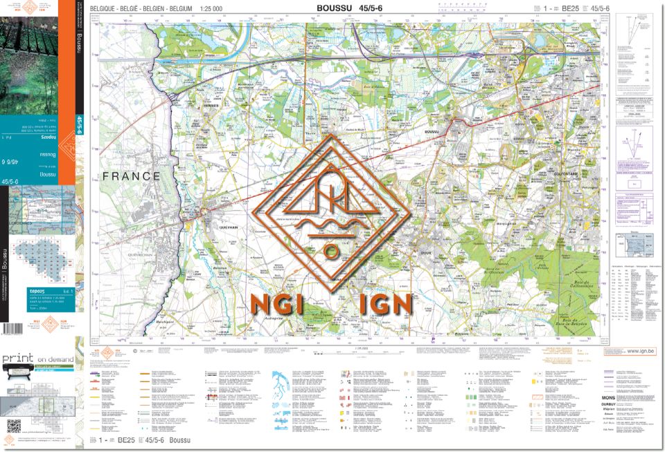 Carte topographique n° 45/5-6 - Boussu (Belgique) | NGI topo 25 carte de randonnée IGN Belgique 