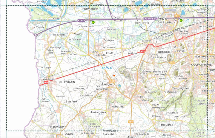 Carte topographique n° 45/5-6 - Boussu (Belgique) | NGI topo 25 carte de randonnée IGN Belgique 