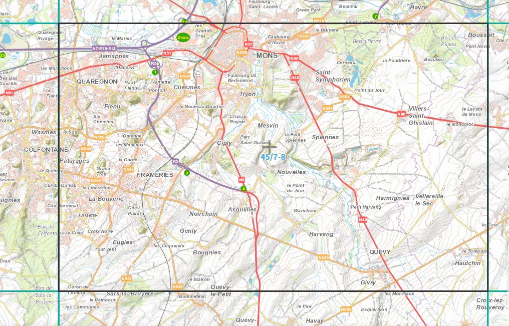 Carte topographique n° 45/7-8 - Mons (Belgique) | NGI topo 25 carte de randonnée IGN Belgique 