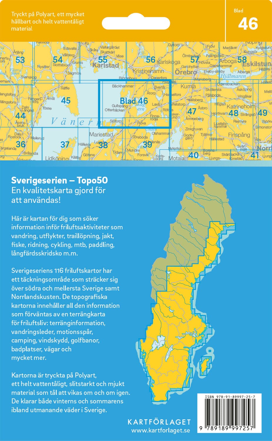 Carte topographique n° 46 - Laxå (Suède) | Norstedts - Sverigeserien carte de randonnée Norstedts