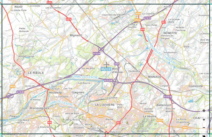 Carte topographique n° 46/1-2 - La Louvière (Belgique) | NGI topo 25 carte de randonnée IGN Belgique 