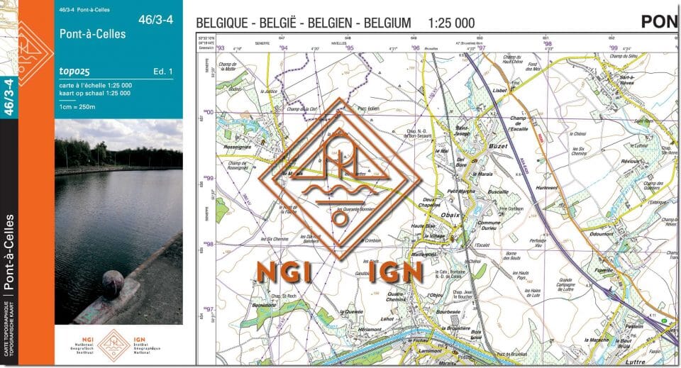Carte topographique n° 46/3-4 - Pont-à-Celles (Belgique) | NGI topo 25 carte de randonnée IGN Belgique 