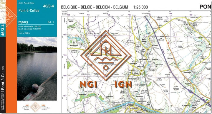 Carte topographique n° 46/3-4 - Pont-à-Celles (Belgique) | NGI topo 25 carte de randonnée IGN Belgique 