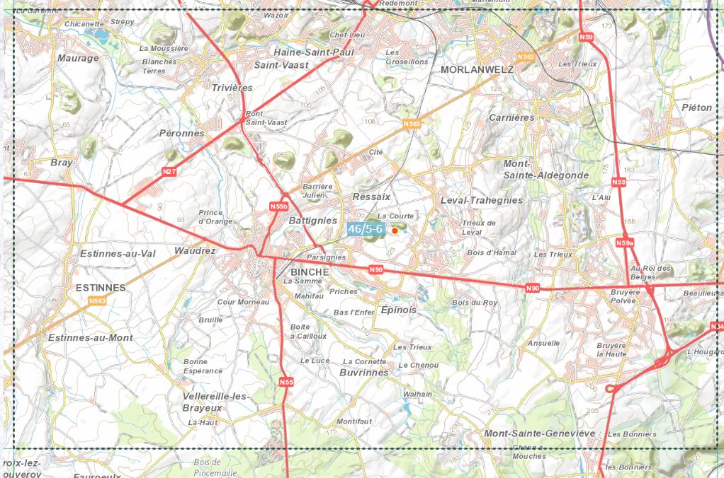 Carte topographique n° 46/5-6 - Binche (Belgique) | NGI topo 25 carte de randonnée IGN Belgique 
